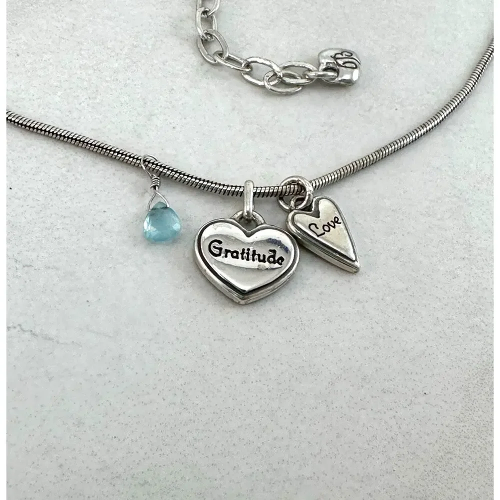 Brighton Gratitude Love 2 Hearts blue gem reversible necklace